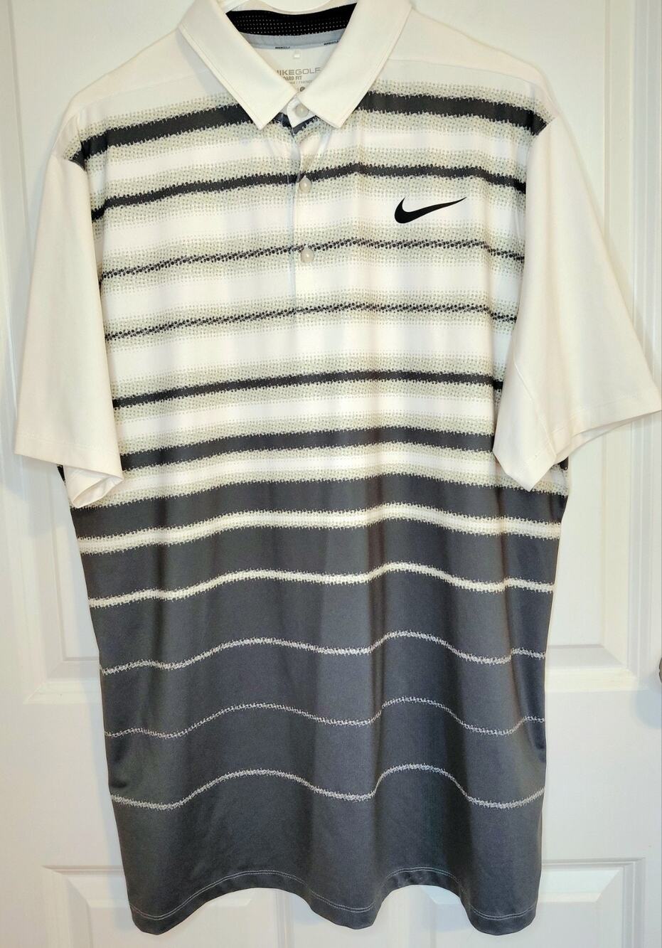 Nike Golf Dri-FIT Striped Gradient Polo Shirt Men's Large Gray White